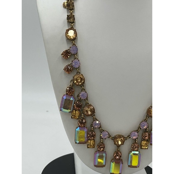 J. Crew Pink Opalescent Opaque and Shiny Rhinestone‎ Mauve Ribbon Tie Necklace - Picture 12 of 12